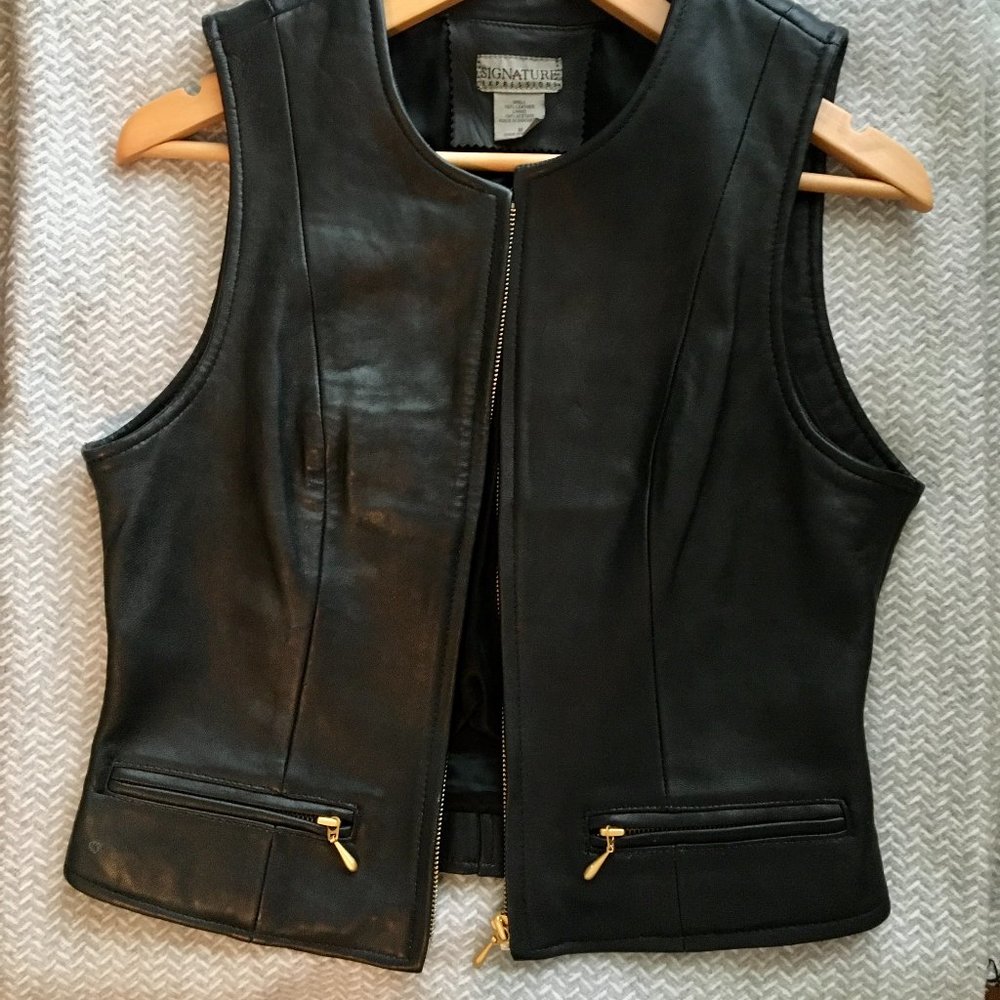 100% Luxury Leather Vest - Black Med. Womens